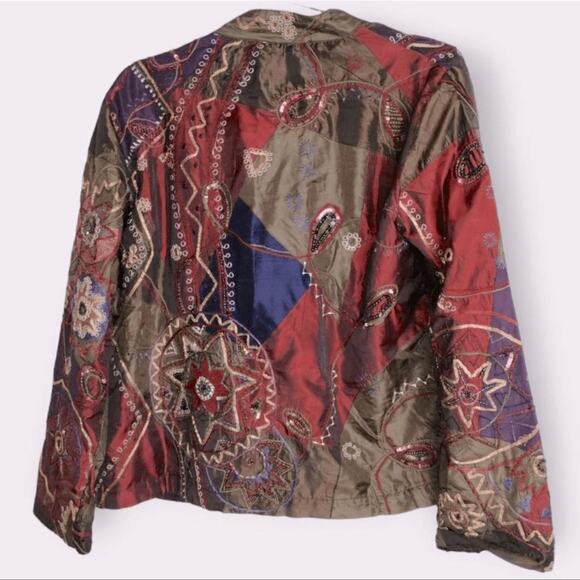 CHICO'S Womens Jacket Silk Embroidery Multi-Color Blazer Vtg 90s Size Medium 8 - Picture 3 of 6